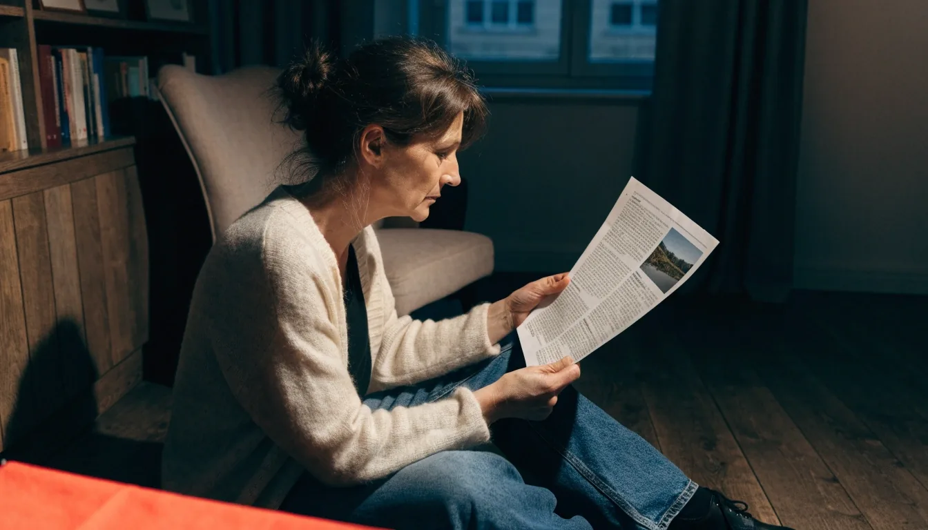 Leserin in einer Sessel-Ecke am Abend, die einen langen Hintergrundbeitrag liest, während sie auf ein neues Dossier wartet