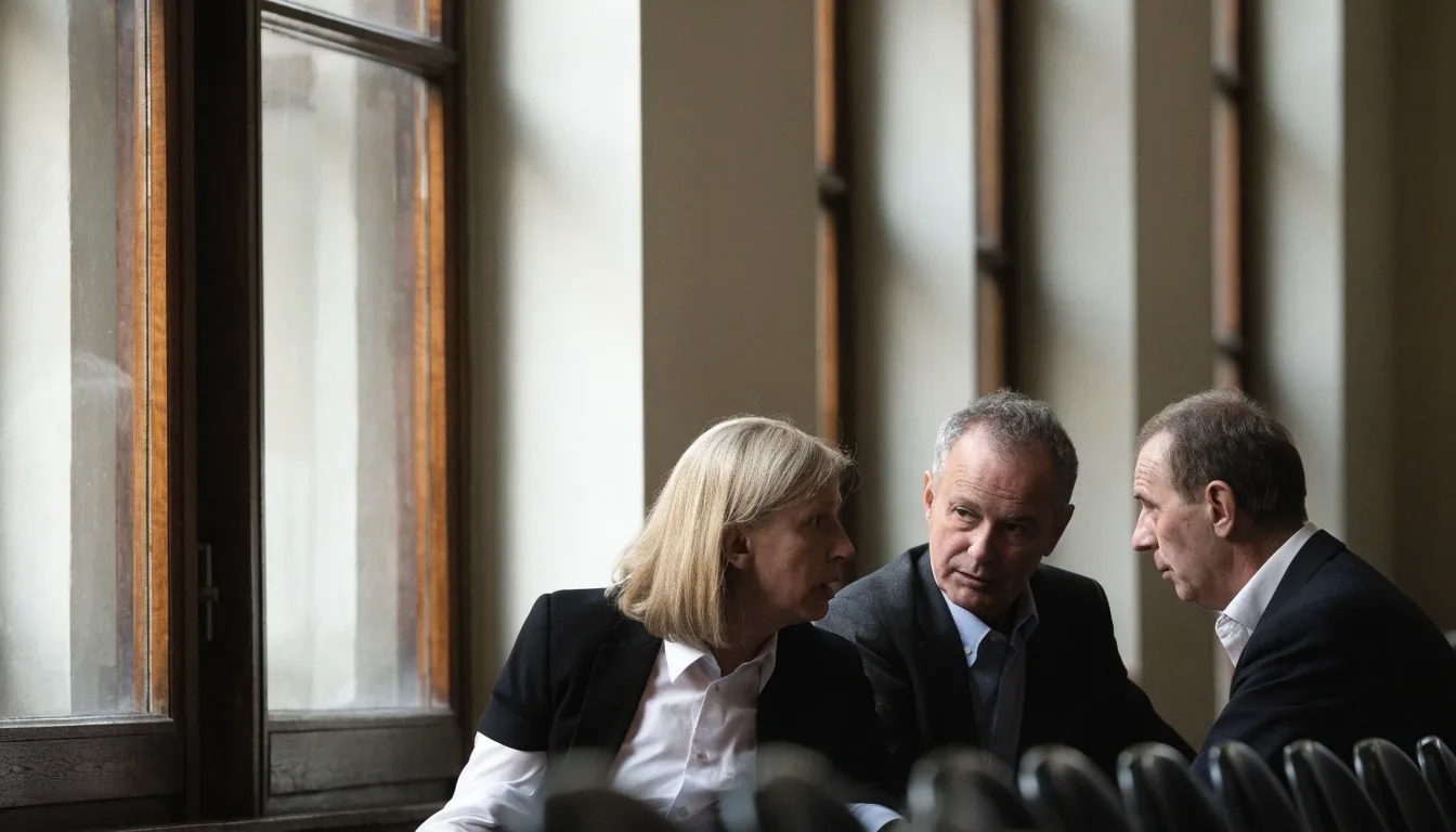 Abgeordnete und Mitarbeiter in einem hellen Plenarsaal während einer Debatte